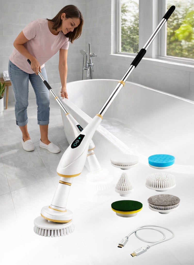 Toshionics Electric Spin Scrubber, Rechargeable Cordless Shower Scrubber Cleaning Brush with 6 Replaceable Brush Heads, IPX7 Bathroom Scrubber with Extension Handle,Electric Cleaning Brush for Cleaning Tile, Sink, Window, Floor, Tub, Car - Image 1